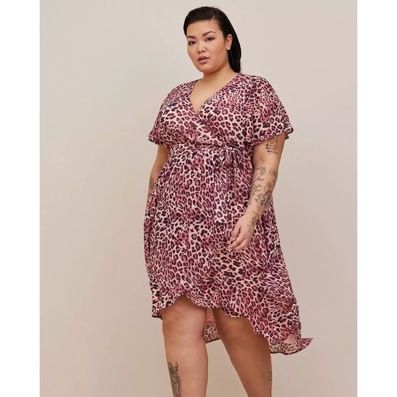 Torrid Wrap Dress Midi Chiffon Romantic Boho Chic Leopard Plus Size 1X Soft Girl - Picture 1 of 9